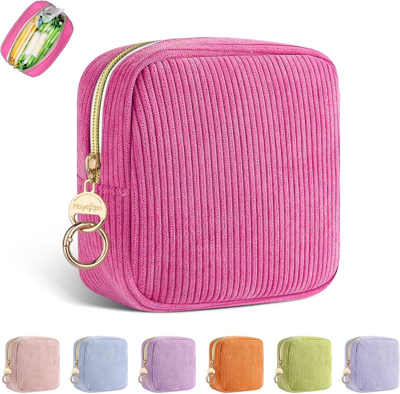 Playexen Period Bag for Teen Girls, Corduroy Sanitary Napkin Storage Bag, Menstrual Pad Pouches Tampon Holder for Purse - Image 1
